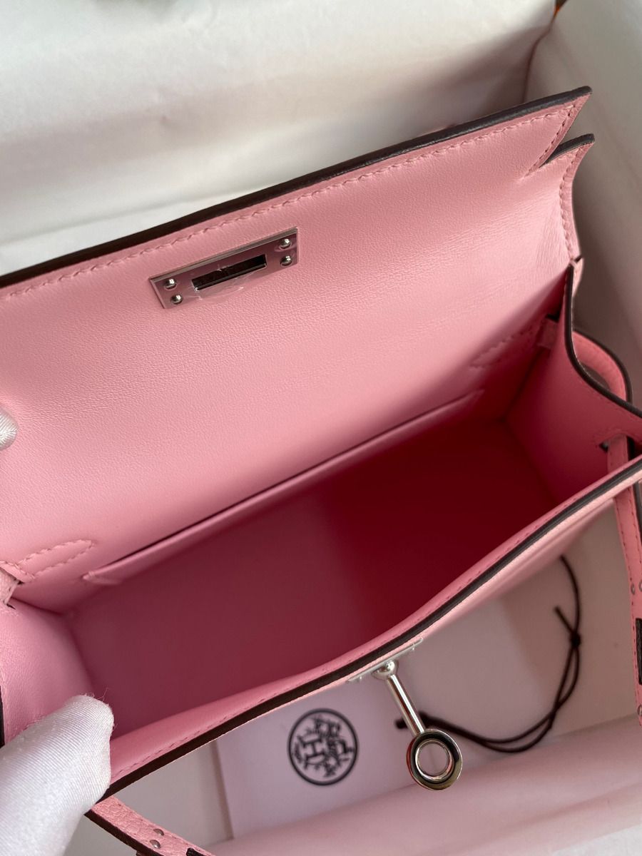 Hermes Kelly Mini II Sellier Handmade Bag In Rose Sakura Chevre Mysore Leather - Image 10
