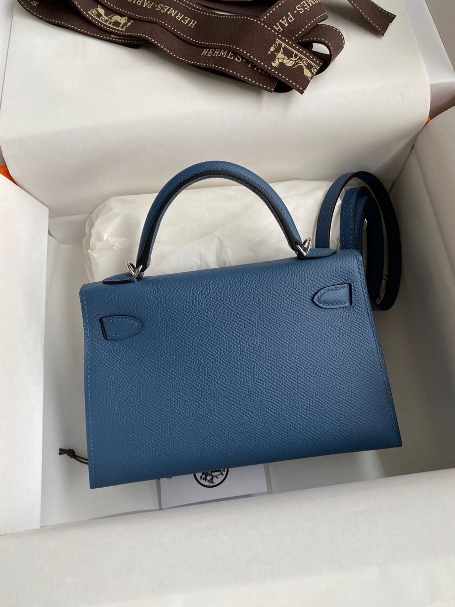 Hermes Kelly Mini II Sellier Handmade Bag In Blue Agate Epsom Calfskin - Image 3