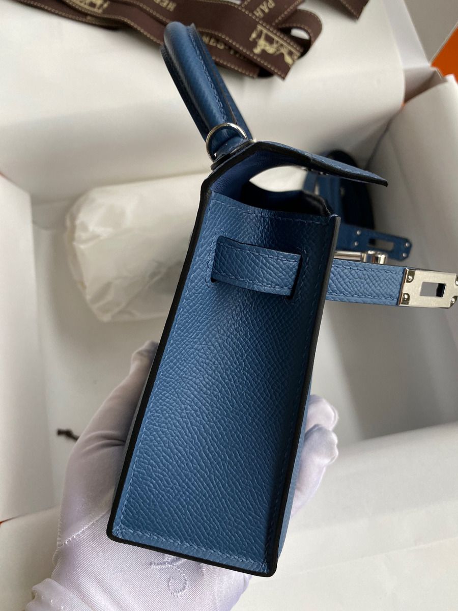 Hermes Kelly Mini II Sellier Handmade Bag In Blue Agate Epsom Calfskin - Image 7