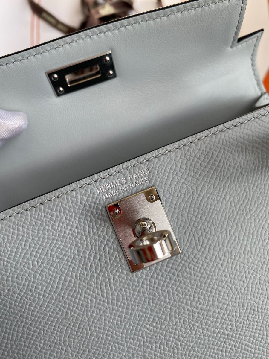 Hermes Kelly Mini II Sellier Handmade Bag In Blue Glacier Epsom Calfskin - Image 9