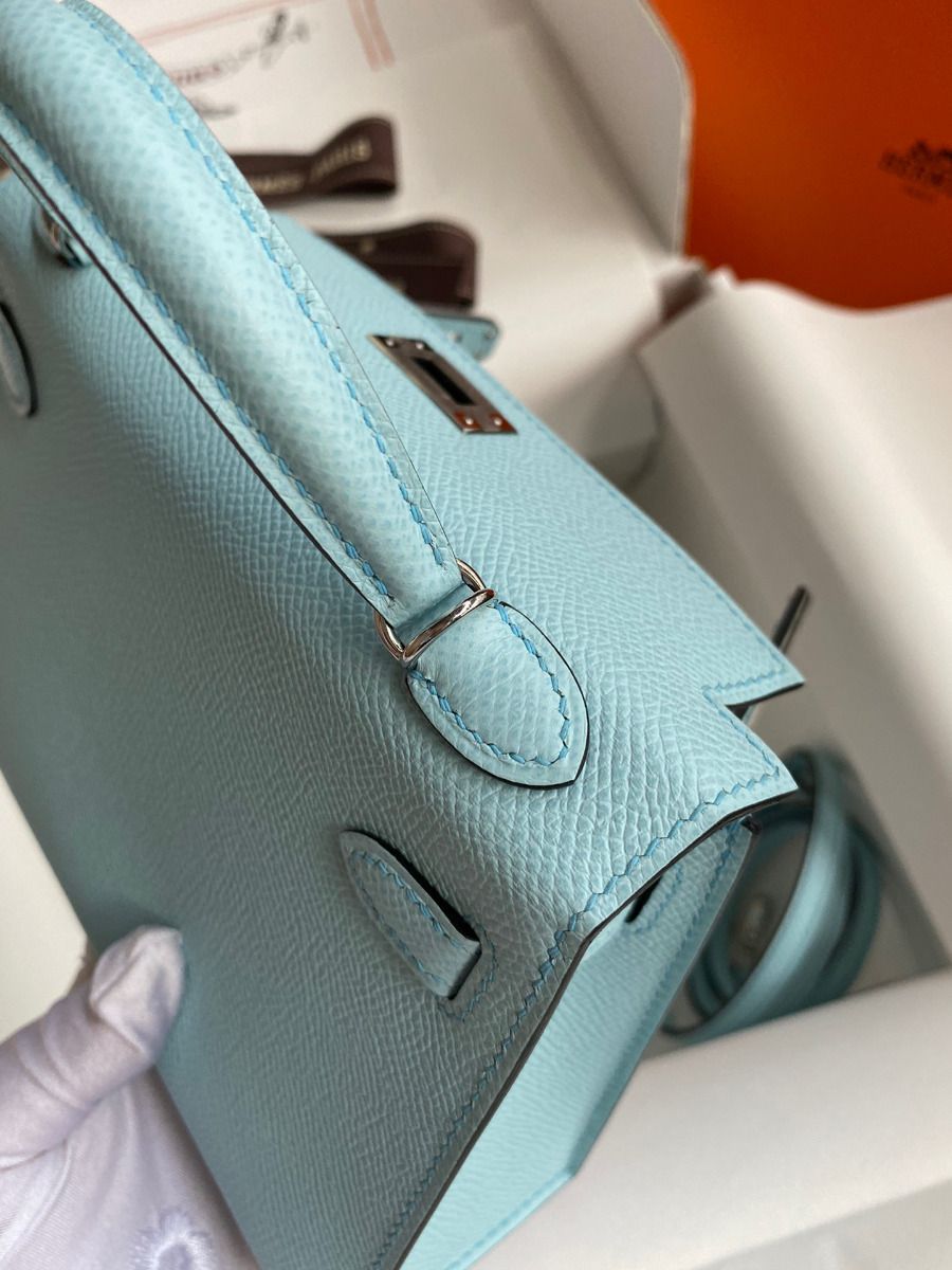 Hermes Kelly Mini II Sellier Handmade Bag In Blue Zephyr Epsom Calfskin - Image 8