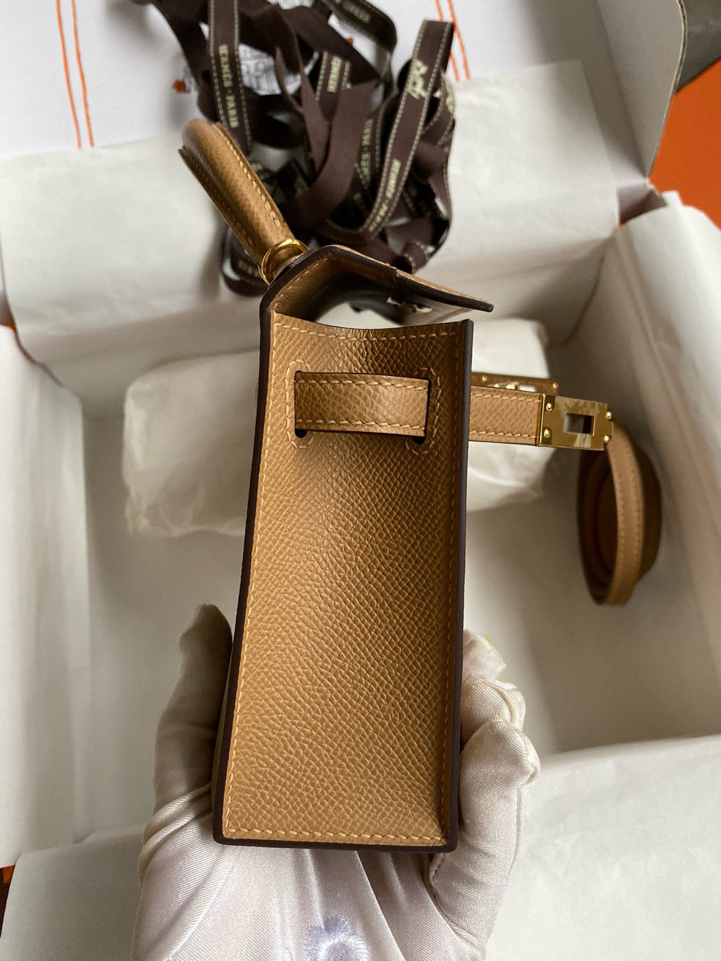 Hermes Kelly Mini II Sellier Handmade Bag In Chai Epsom Calfskin - Image 7