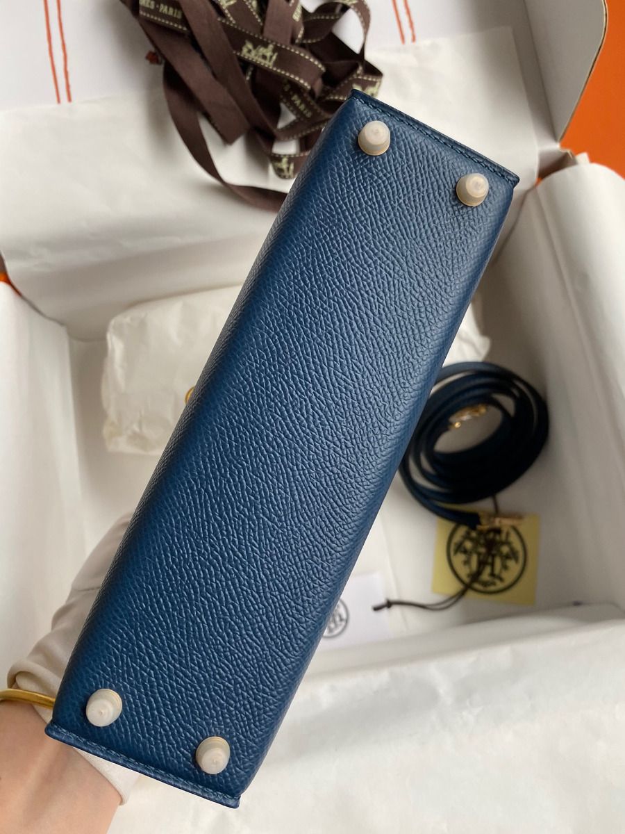 Hermes Kelly Mini II Sellier Handmade Bag In Deep Blue Epsom Calfskin - Image 4