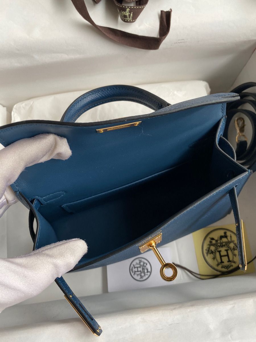 Hermes Kelly Mini II Sellier Handmade Bag In Deep Blue Epsom Calfskin - Image 10