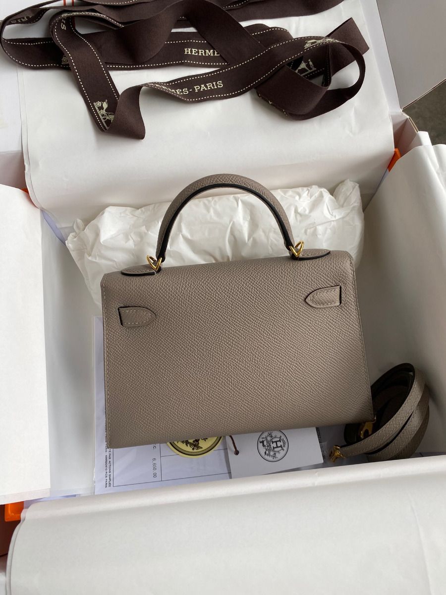 Hermes Kelly Mini II Sellier Handmade Bag In Gris Asphalt Epsom Calfskin - Image 3
