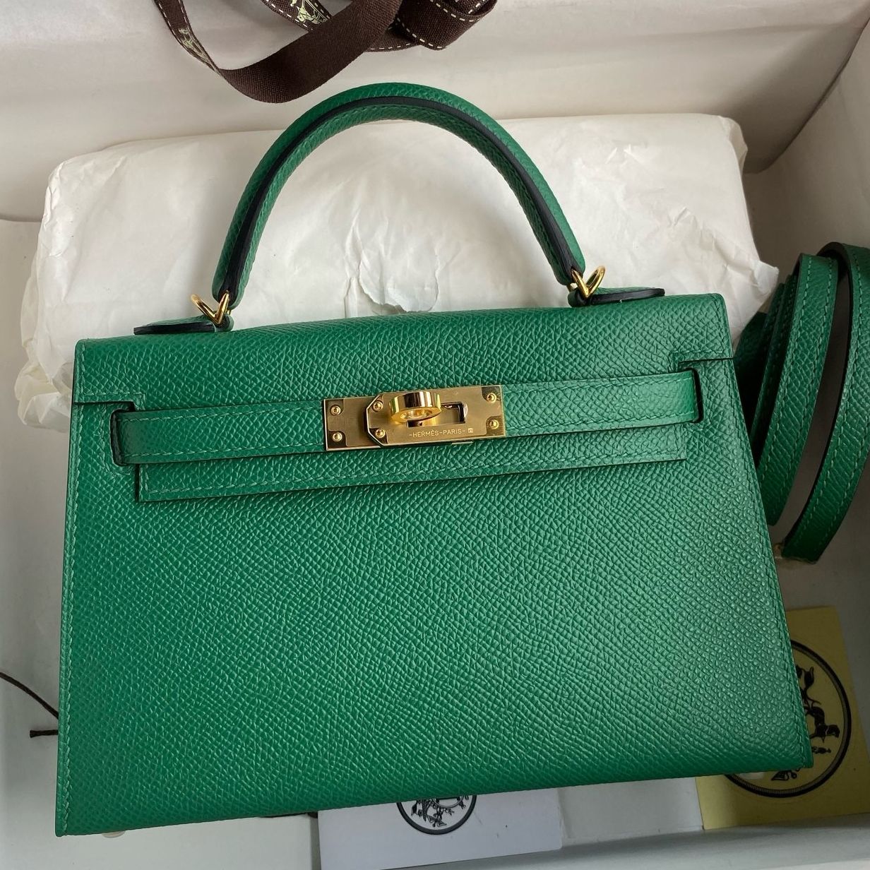 Hermes Kelly Mini II Sellier Handmade Bag in Vert Vertigo Epsom Calfskin