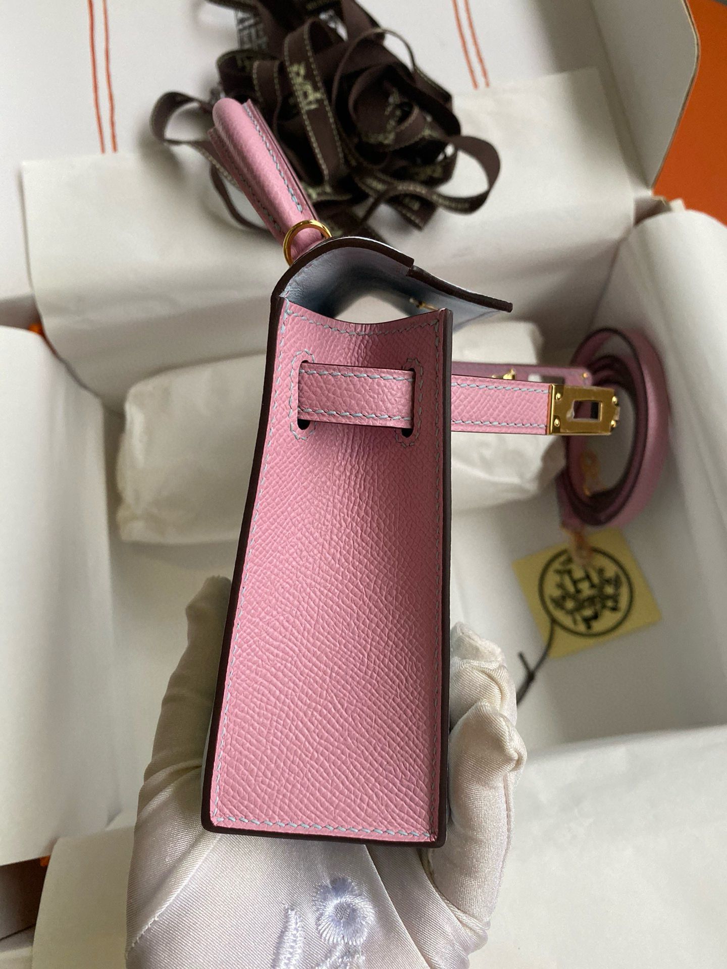 Hermes Kelly Mini II Sellier Bicolor Handmade Bag in Blue Brume and Mauve Sylvestre Epsom Calfskin - Image 7