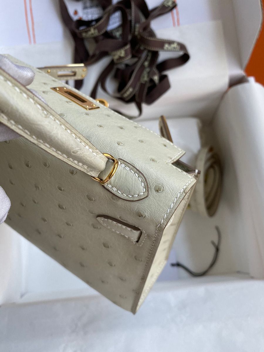 Hermes Kelly Mini II Sellier Handmade Bag In Beton Ostrich Leather - Image 8