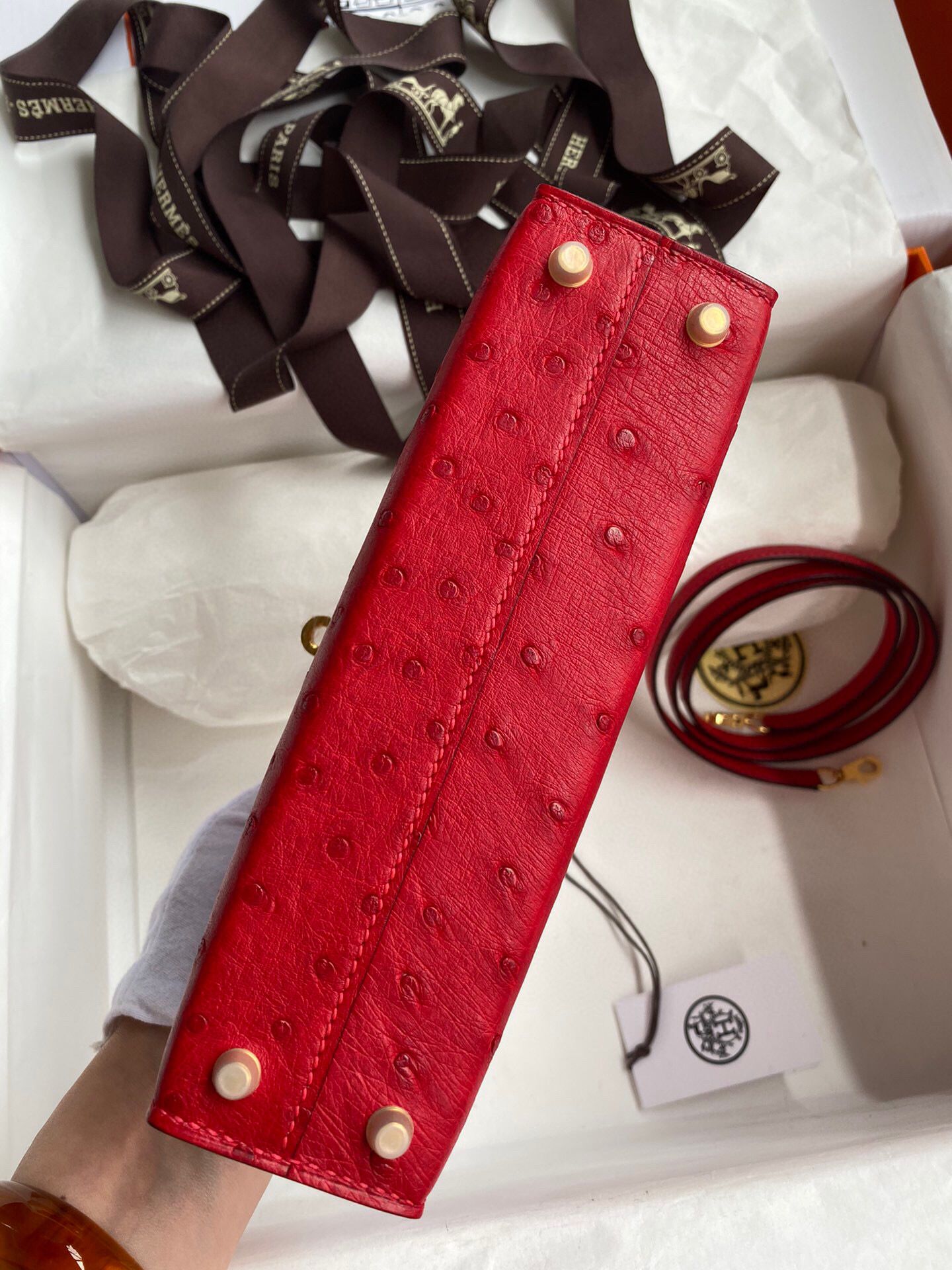 Hermes Kelly Mini II Sellier Handmade Bag In Red Ostrich Leather - Image 4