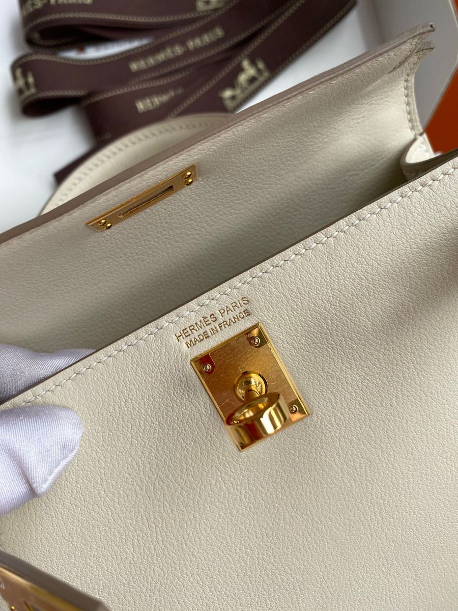 Hermes Kelly Mini II Sellier Handmade Bag In Craie Swift Calfskin - Image 10