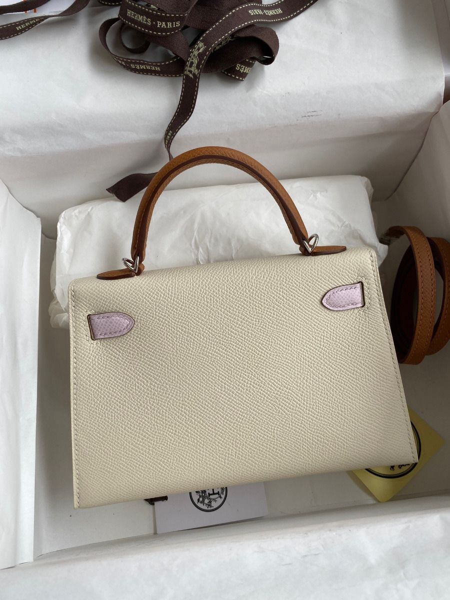 Hermes HSS Kelly Mini II Sellier Tri-color Bag In Craie/Pink/Gold Epsom Calfskin - Image 3