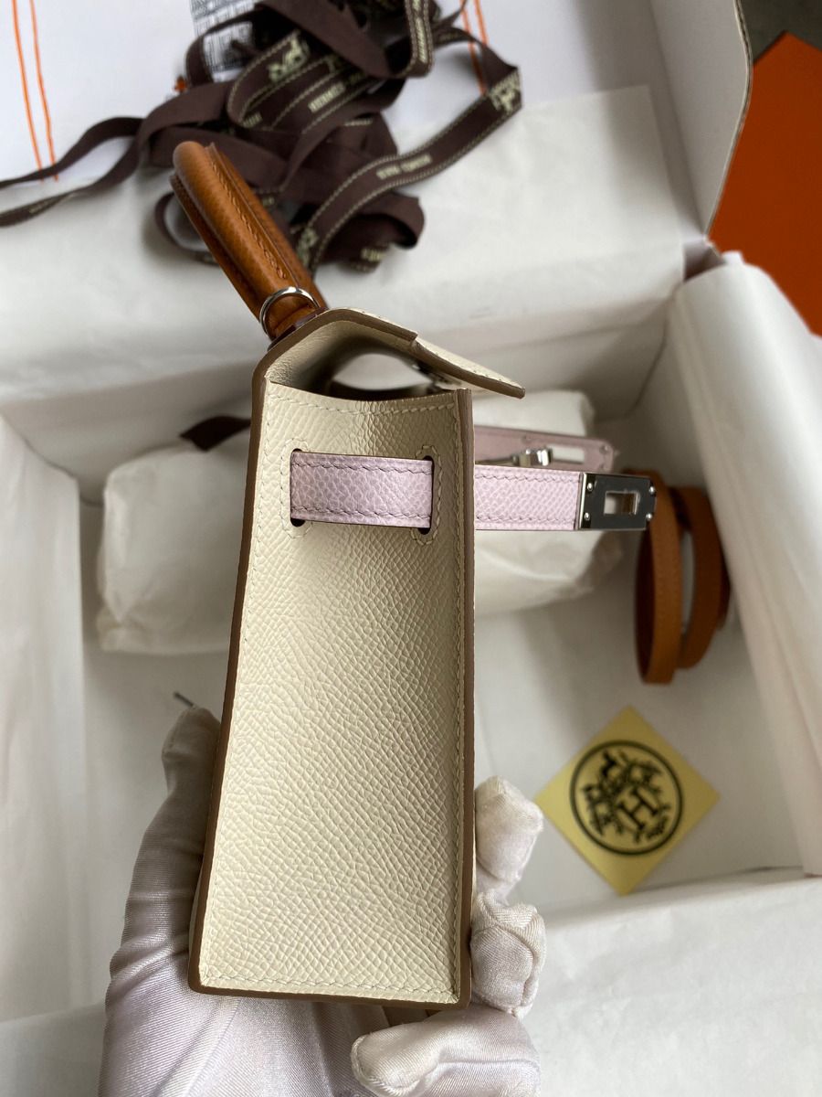 Hermes HSS Kelly Mini II Sellier Tri-color Bag In Craie/Pink/Gold Epsom Calfskin - Image 7