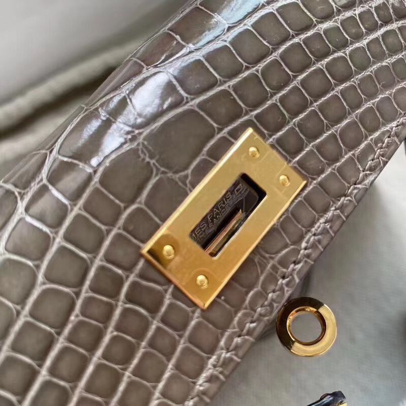 Hermes Kelly Mini II Handmade Bag In Taupe Alligator Crocodile - Image 9