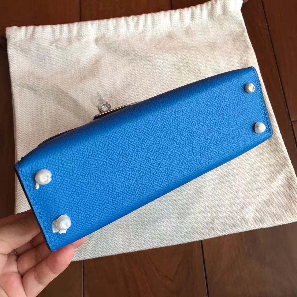 Hermes Kelly Mini II Handmade Bag In Blue Izmir Epsom Leather - Image 8