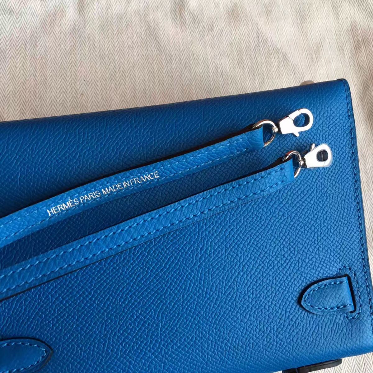 Hermes Kelly Mini II Handmade Bag In Blue Izmir Epsom Leather - Image 9