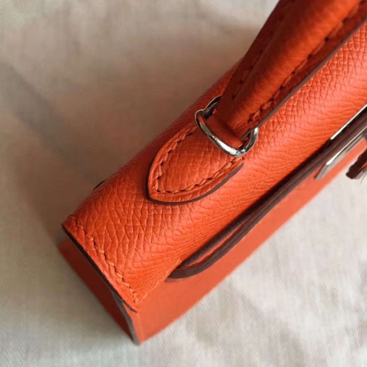 Hermes Kelly Mini II Handmade Bag In Orange Epsom Leather - Image 9