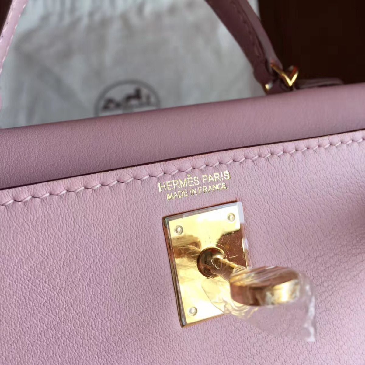 Hermes Kelly Mini II Handmade Bag In Rose Dragee Swift Calfskin - Image 5