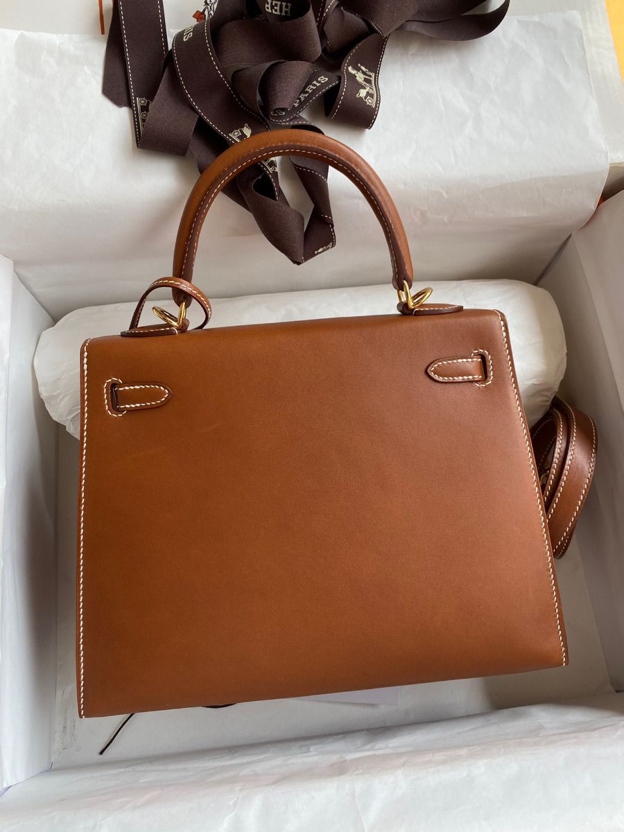 Hermes Kelly Sellier 25 Handmade Bag In Gold Barenia Calfskin - Image 3