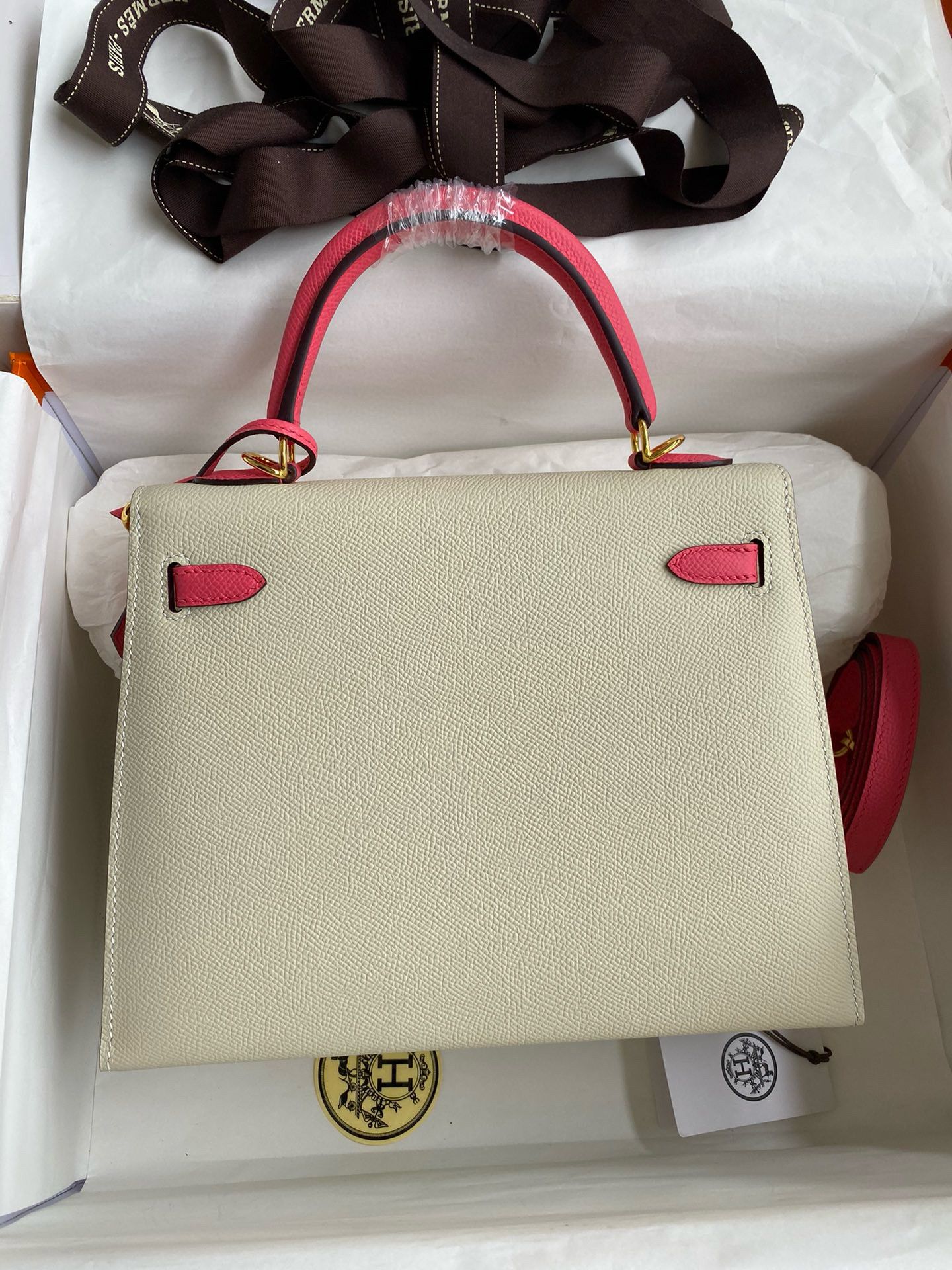 Hermes HSS Kelly Sellier 25 Bag in Craie and Rose Lipstick Epsom Calfskin - Image 3