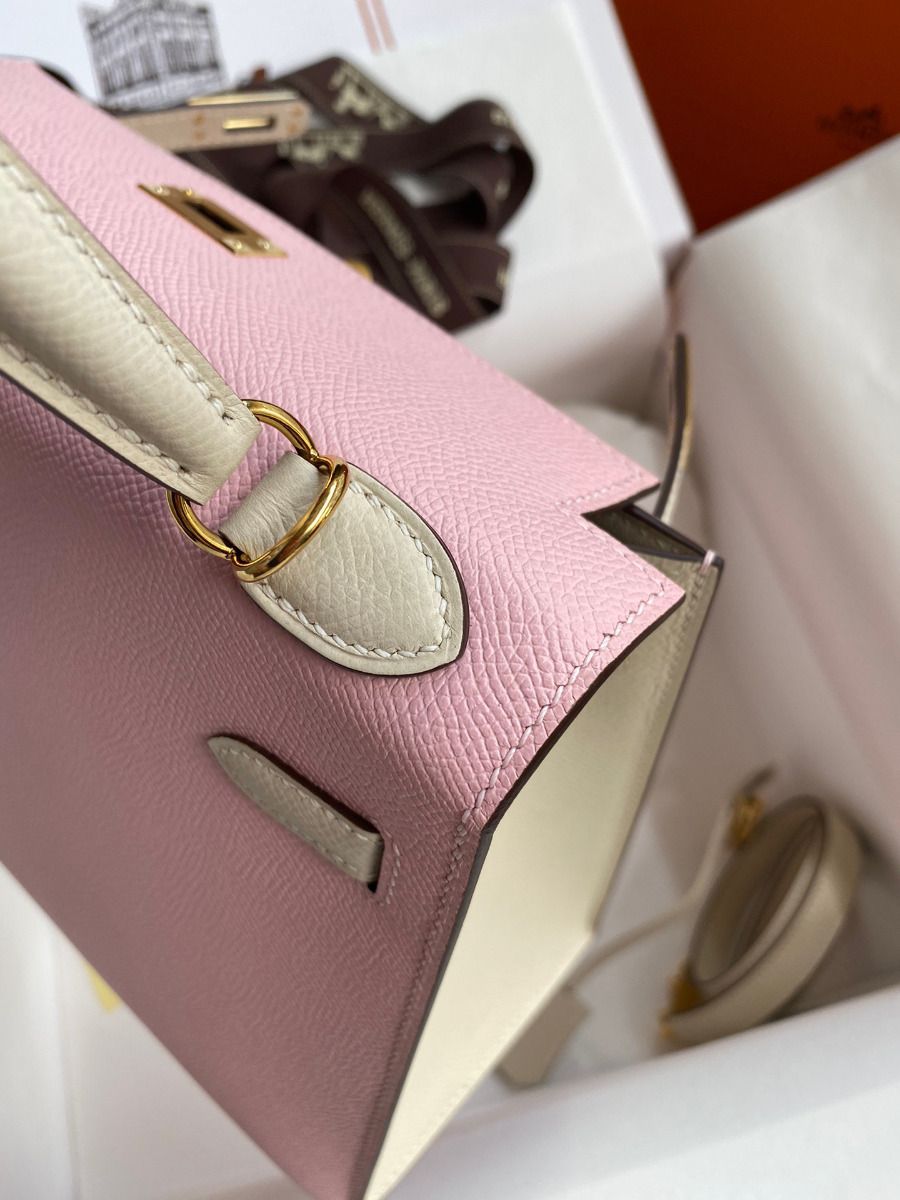 Hermes Kelly Sellier 25 Bicolor Bag in Rose Sakura and Craie Epsom Calfskin - Image 7