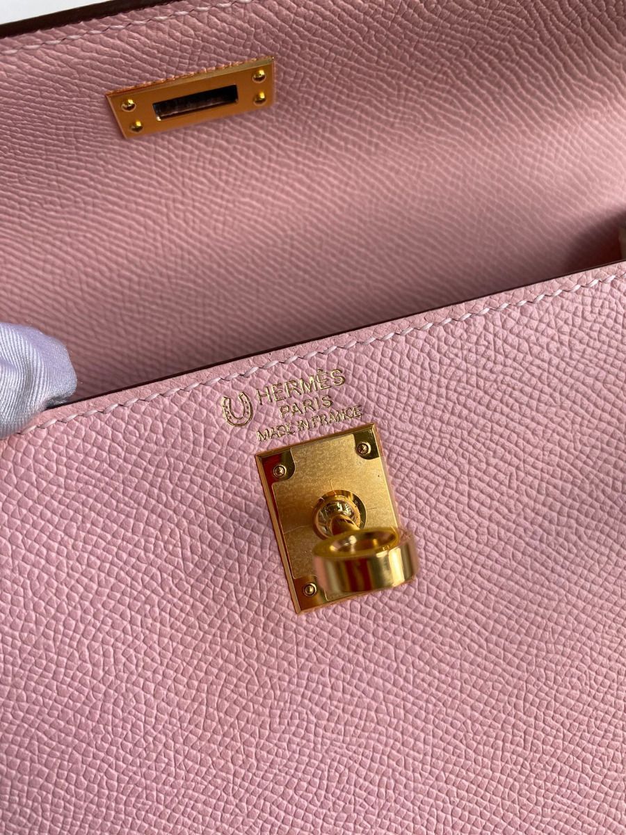 Hermes Kelly Sellier 25 Bicolor Bag in Rose Sakura and Craie Epsom Calfskin - Image 8