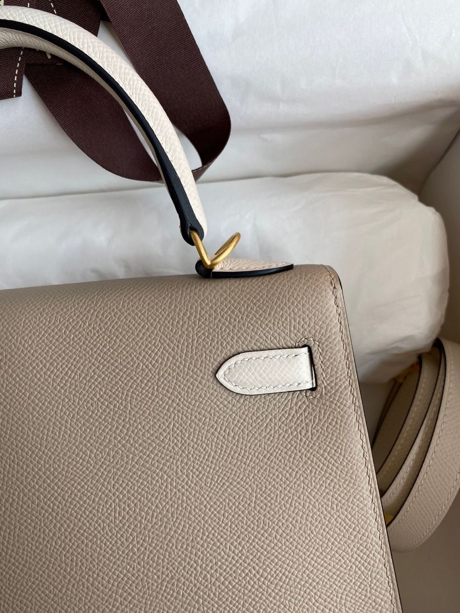 Hermes Kelly Sellier 25 Bicolor Bag in Trench and Craie Epsom Calfskin - Image 5