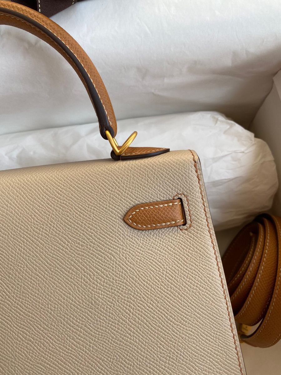 Hermes Kelly Sellier 25 Bicolor Bag in Trench and Gold Epsom Calfskin - Image 5