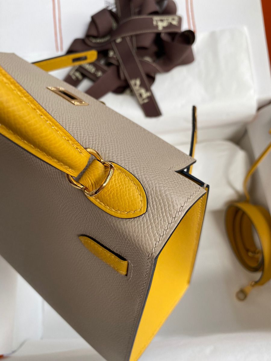 Hermes Kelly Sellier 25 Bicolor Bag in Trench and Yellow Epsom Calfskin - Image 7