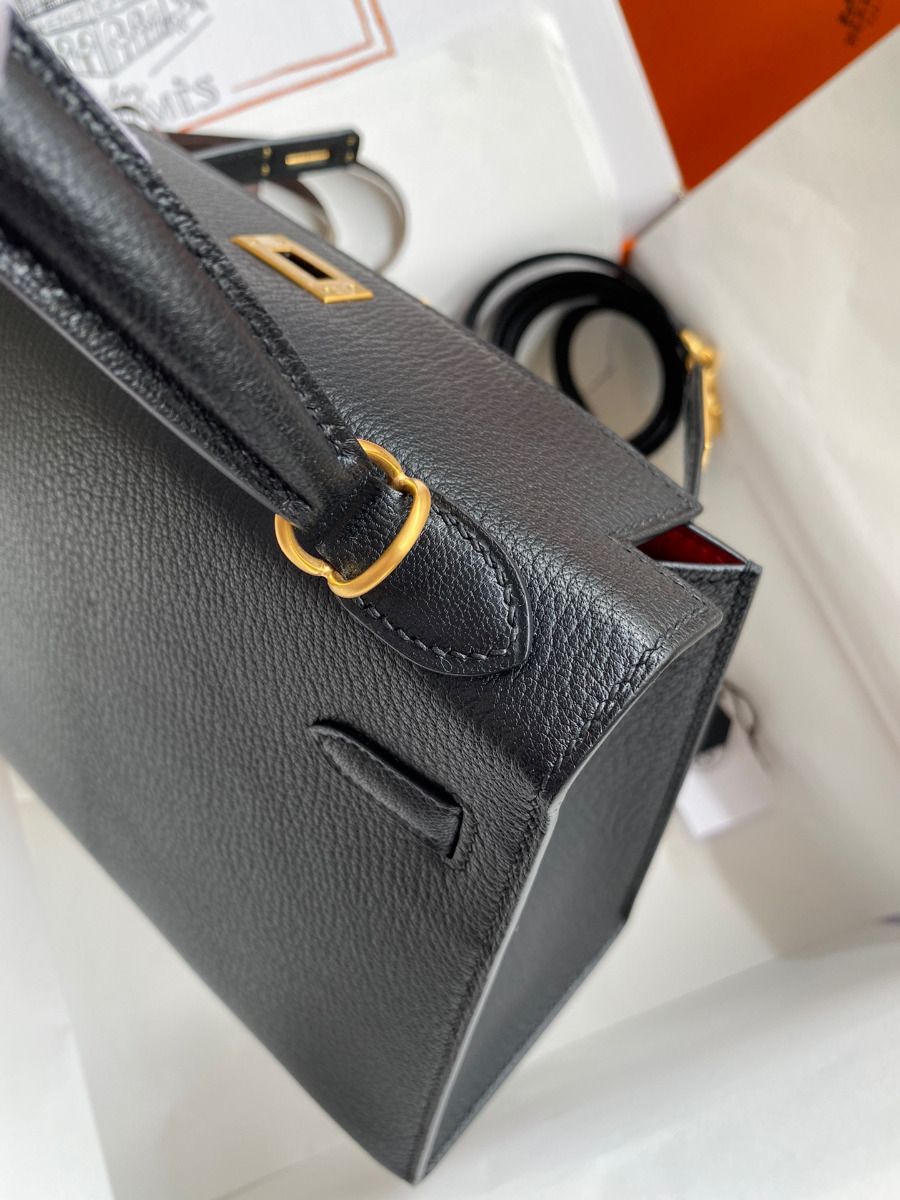 Hermes Kelly Sellier 25 Handmade Bag In Black Mysore Goatskin - Image 7