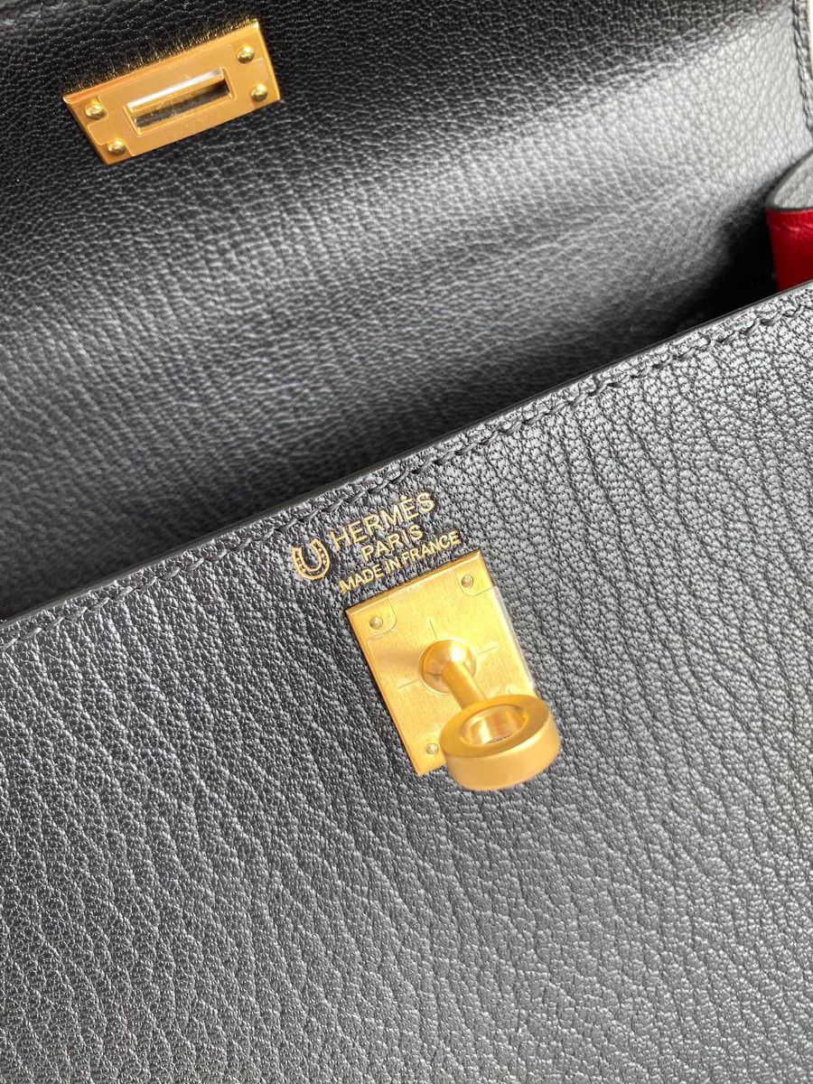 Hermes Kelly Sellier 25 Handmade Bag In Black Mysore Goatskin - Image 8