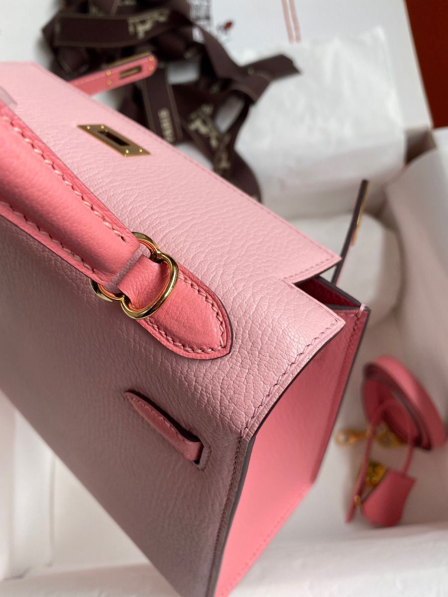 Hermes Kelly Sellier 25 Bicolor Bag in Rose Confetti and Lipstick Mysore Goatskin - Image 6
