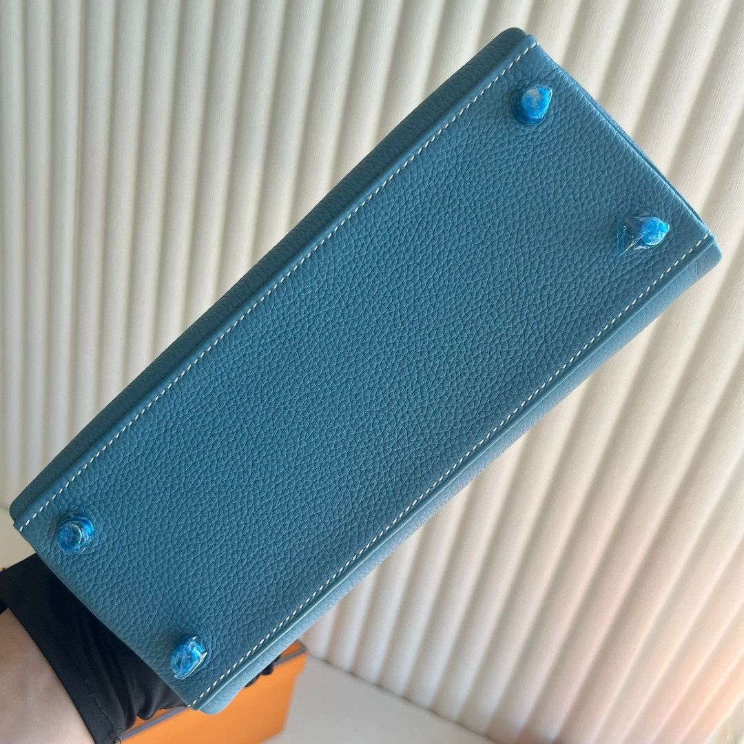 Hermes Kelly Retourne 25 Handmade Bag Blue Jean Clemence Leather - Image 10
