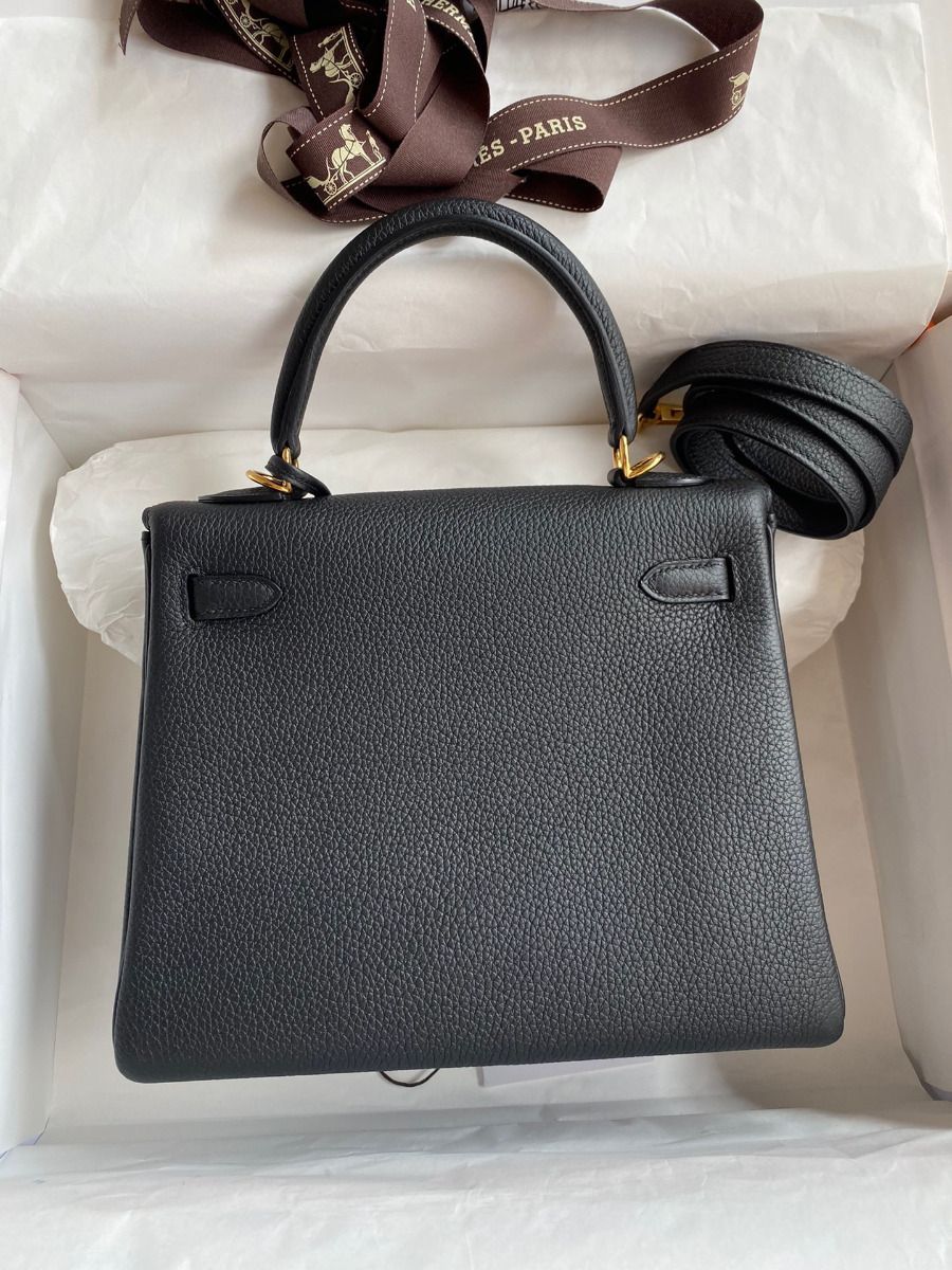 Hermes Kelly Retourne 25 Handmade Bag In Black Clemence Leather - Image 3
