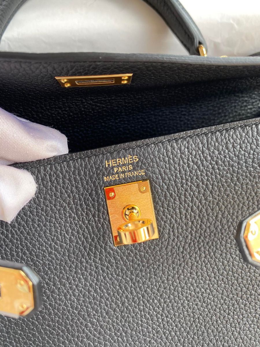 Hermes Kelly Retourne 25 Handmade Bag In Black Clemence Leather - Image 10
