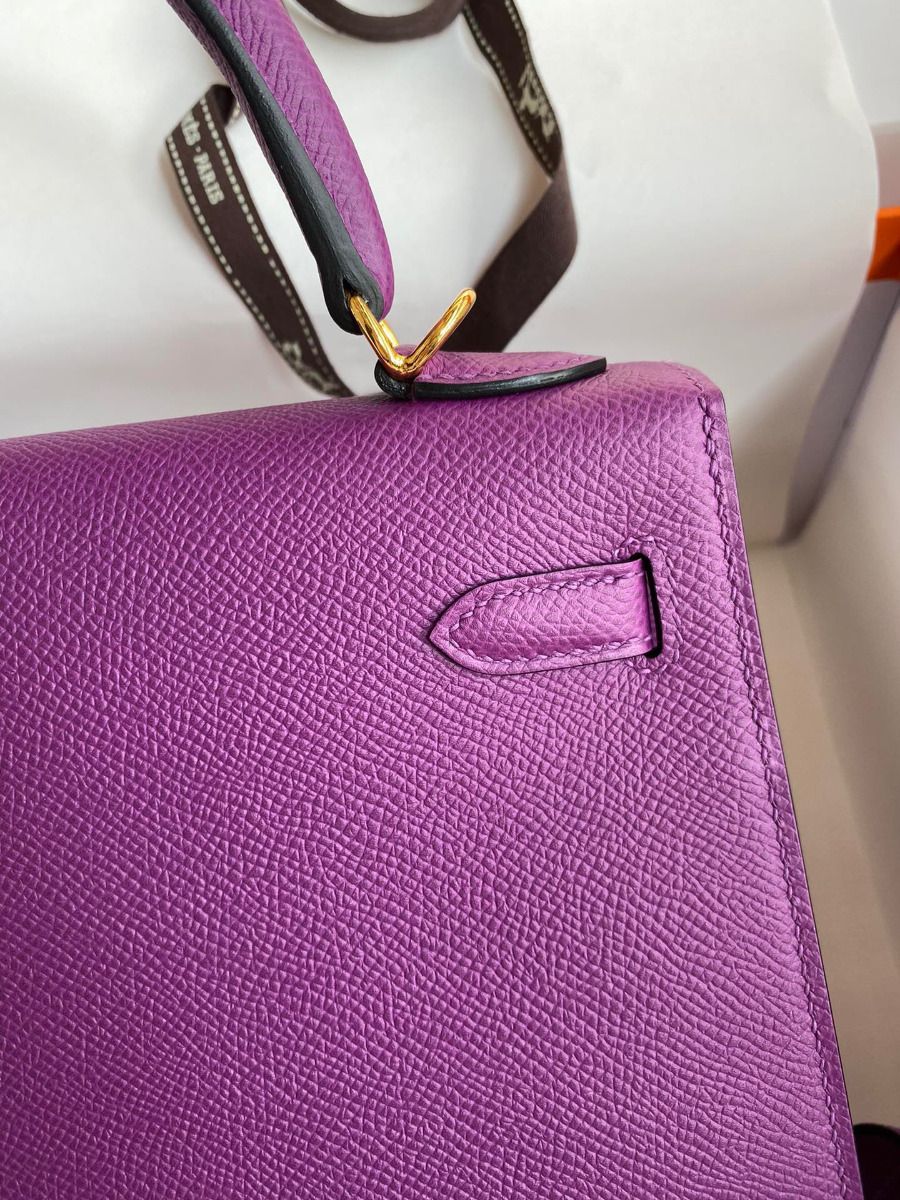 Hermes Kelly Sellier 25 Handmade Bag In Anemone Epsom Calfskin - Image 5