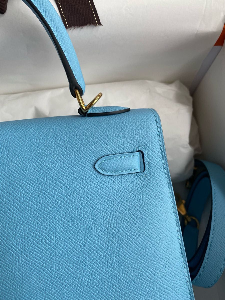 Hermes Kelly Sellier 25 Handmade Bag In Blue Candy Epsom Calfskin - Image 5