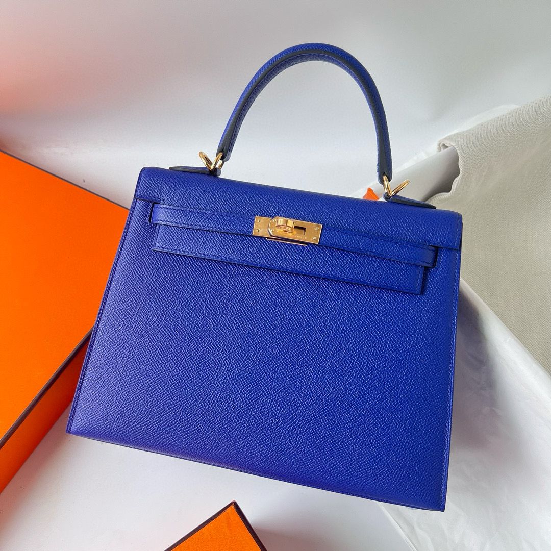 Hermes Kelly Sellier 25 Handmade Bag in Blue Electric Epsom Calfskin - Image 3