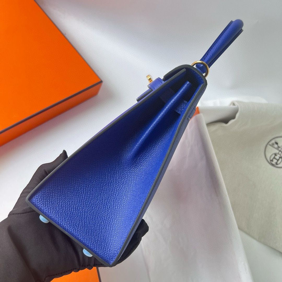 Hermes Kelly Sellier 25 Handmade Bag in Blue Electric Epsom Calfskin - Image 5