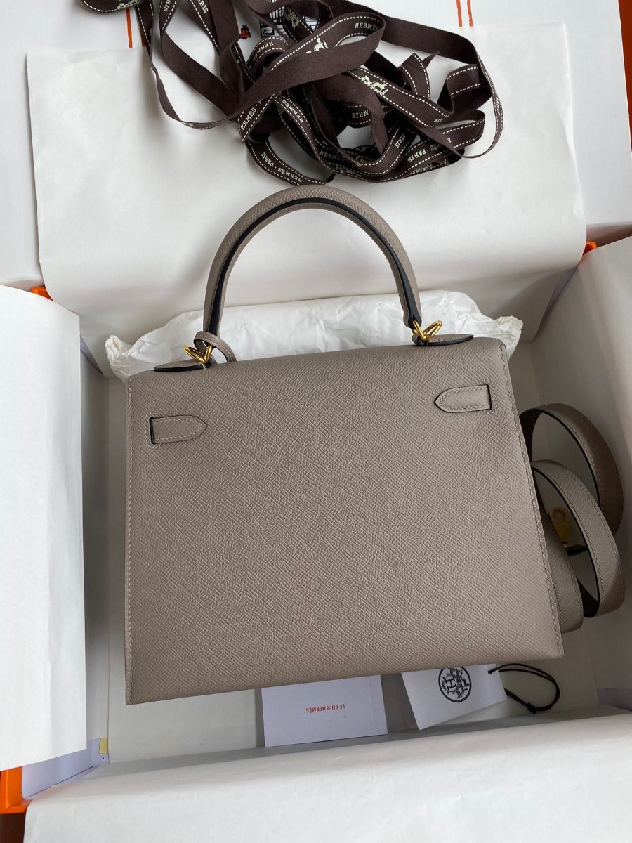 Hermes Kelly Sellier 25 Handmade Bag In Gris Asphalt Epsom Calfskin - Image 3