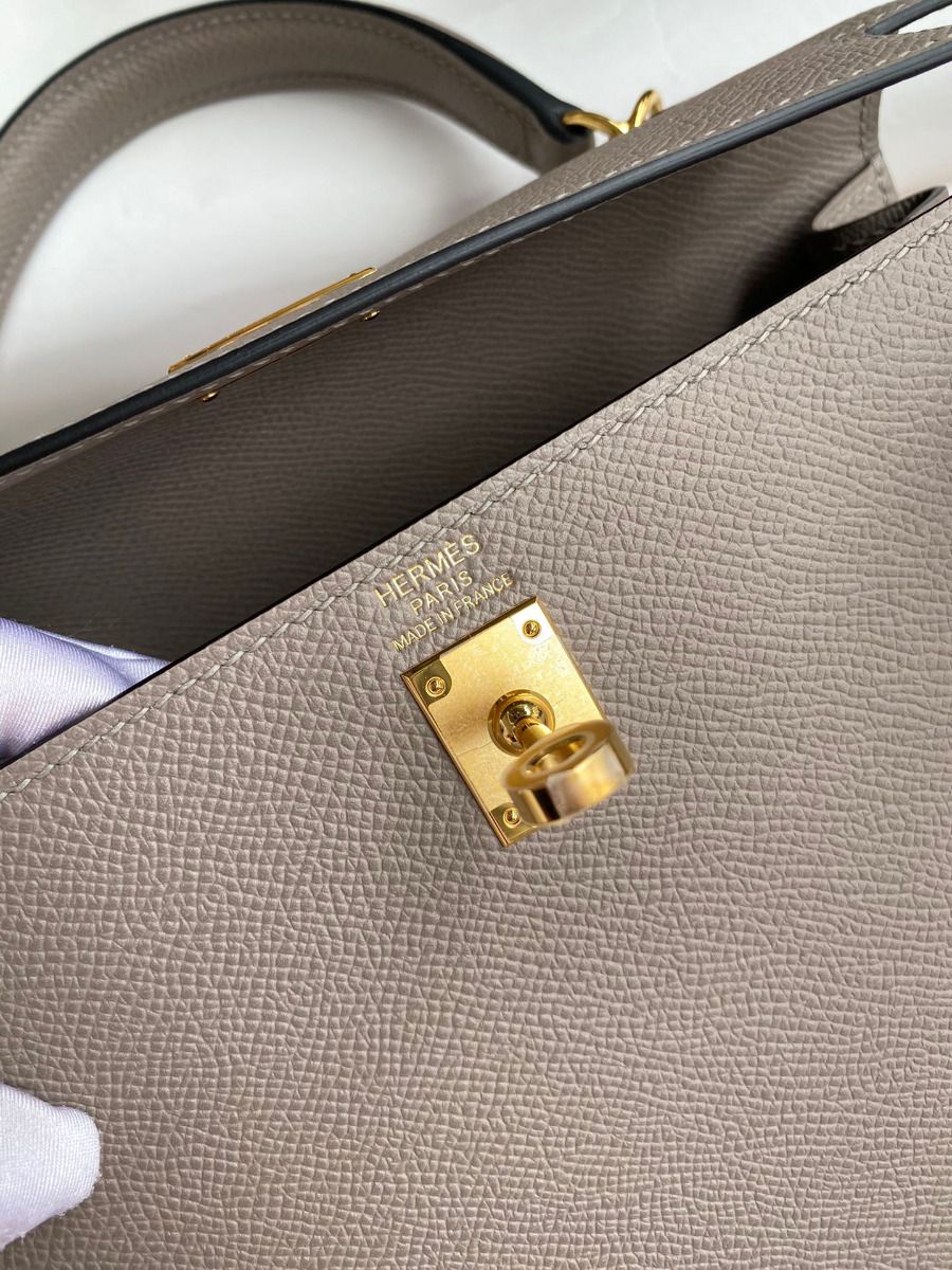 Hermes Kelly Sellier 25 Handmade Bag In Gris Asphalt Epsom Calfskin - Image 8