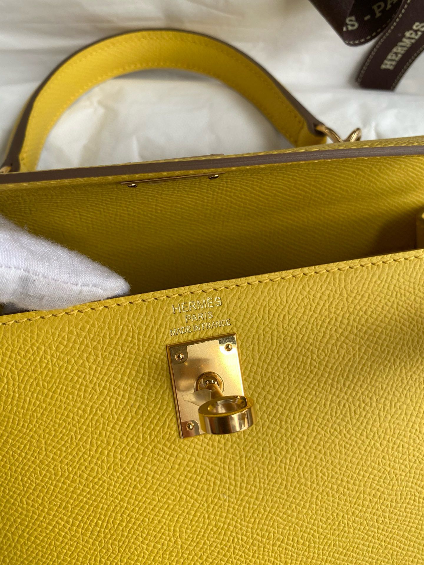 Hermes Kelly Sellier 25 Handmade Bag in Jaune de Naples Epsom Calfskin - Image 8