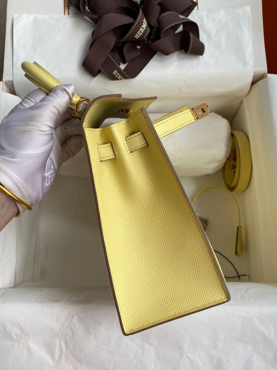 Hermes Kelly Sellier 25 Handmade Bag In Jaune Poussin Epsom Calfskin - Image 6