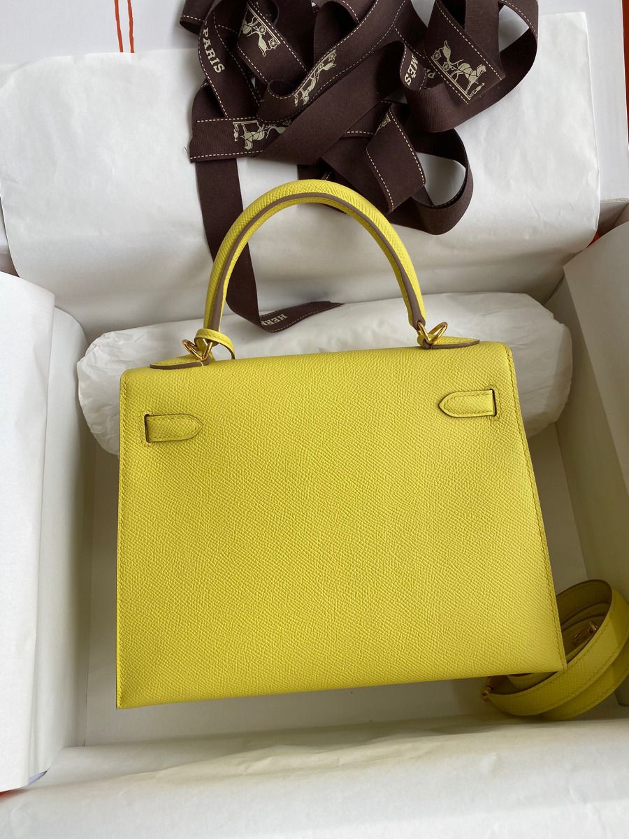 Hermes Kelly Sellier 25 Handmade Bag In Lime Epsom Calfskin - Image 3