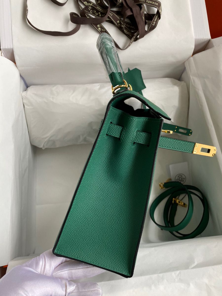 Hermes Kelly Sellier 25 Handmade Bag In Malachite Epsom Calfskin - Image 6