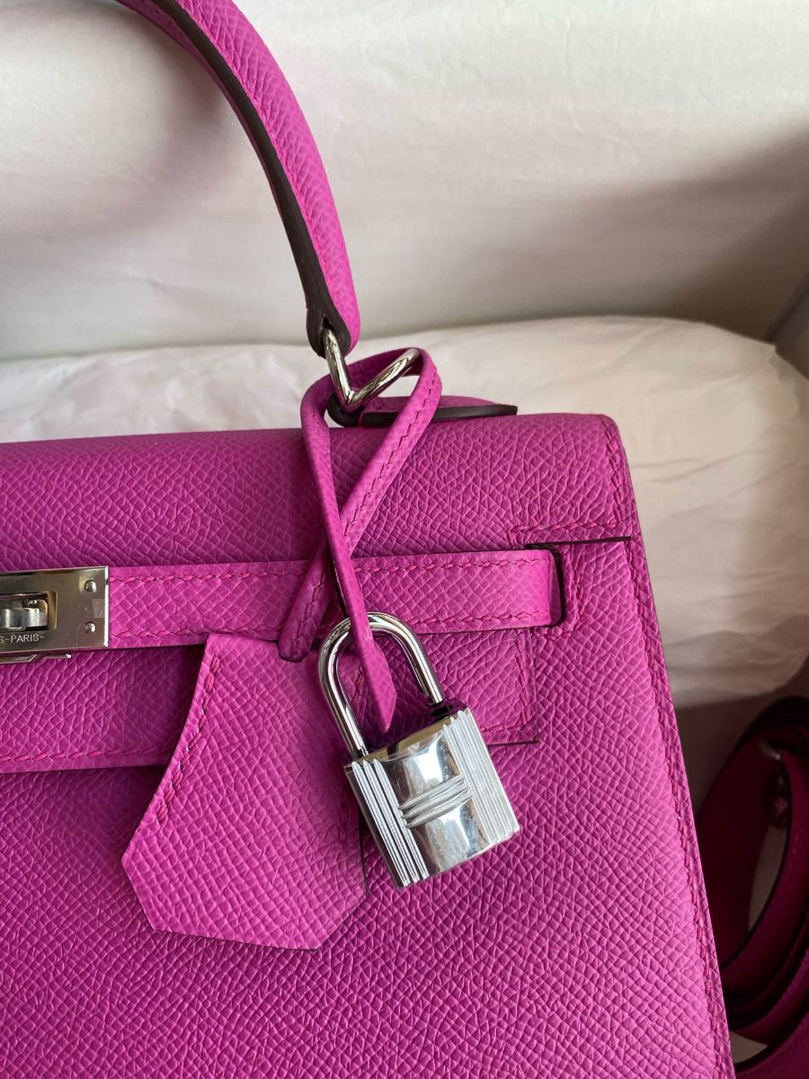 Hermes Kelly Sellier 25 Handmade Bag In Magnolia Epsom Calfskin - Image 4