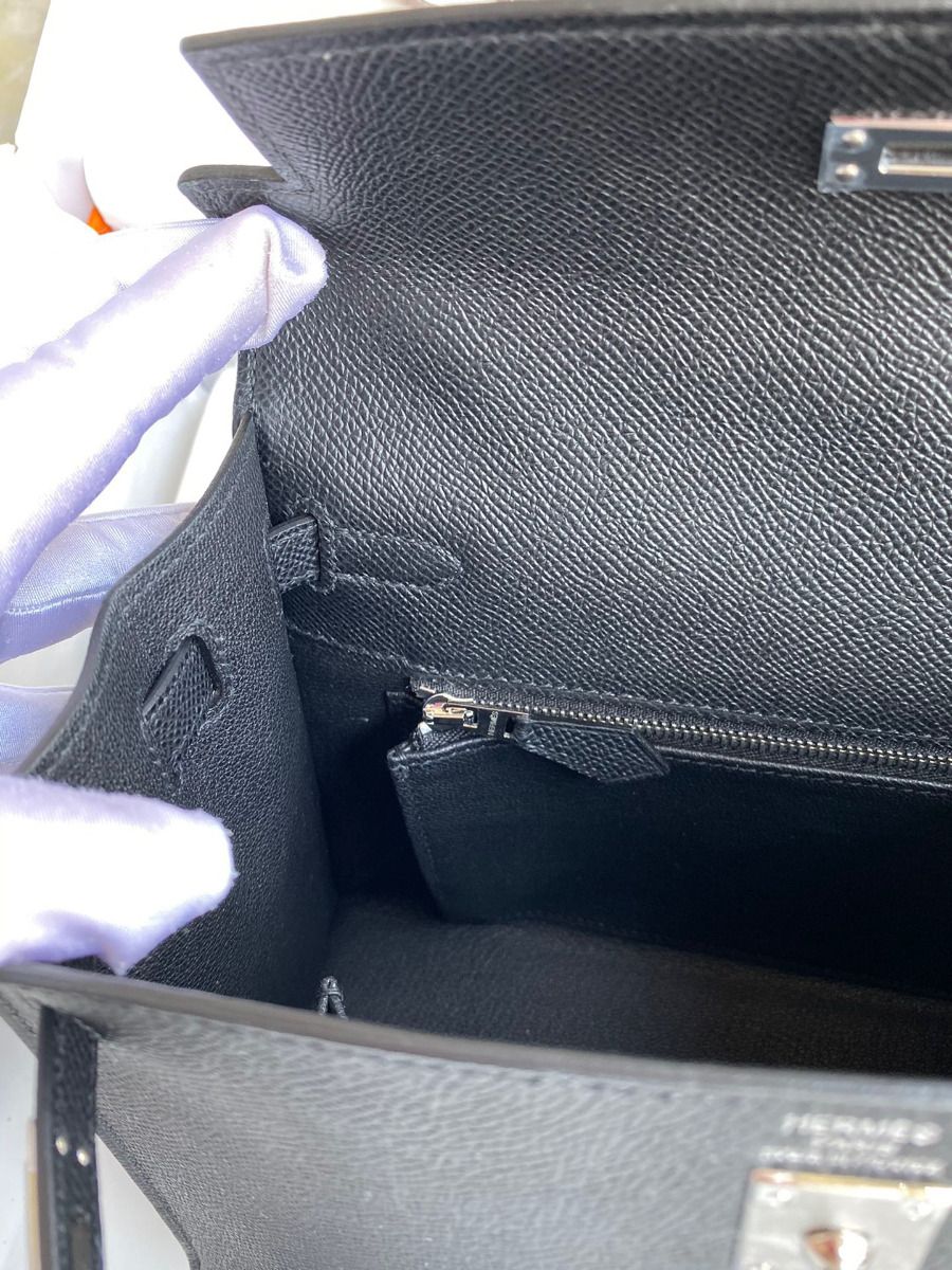 Hermes Kelly Sellier 25 Handmade Bag In Black Epsom Calfskin - Image 10