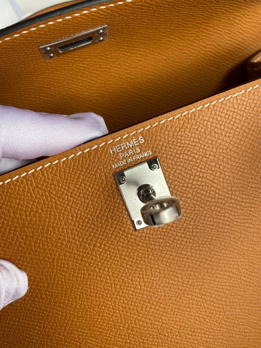 Hermes Kelly Sellier 25 Handmade Bag In Toffee Epsom Calfskin - Image 8