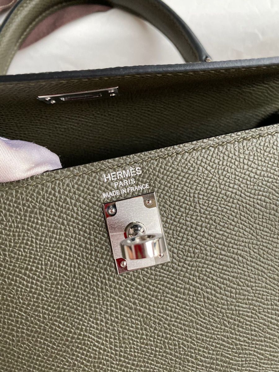 Hermes Kelly Sellier 25 Handmade Bag In Vert De Gris Epsom Calfskin - Image 8