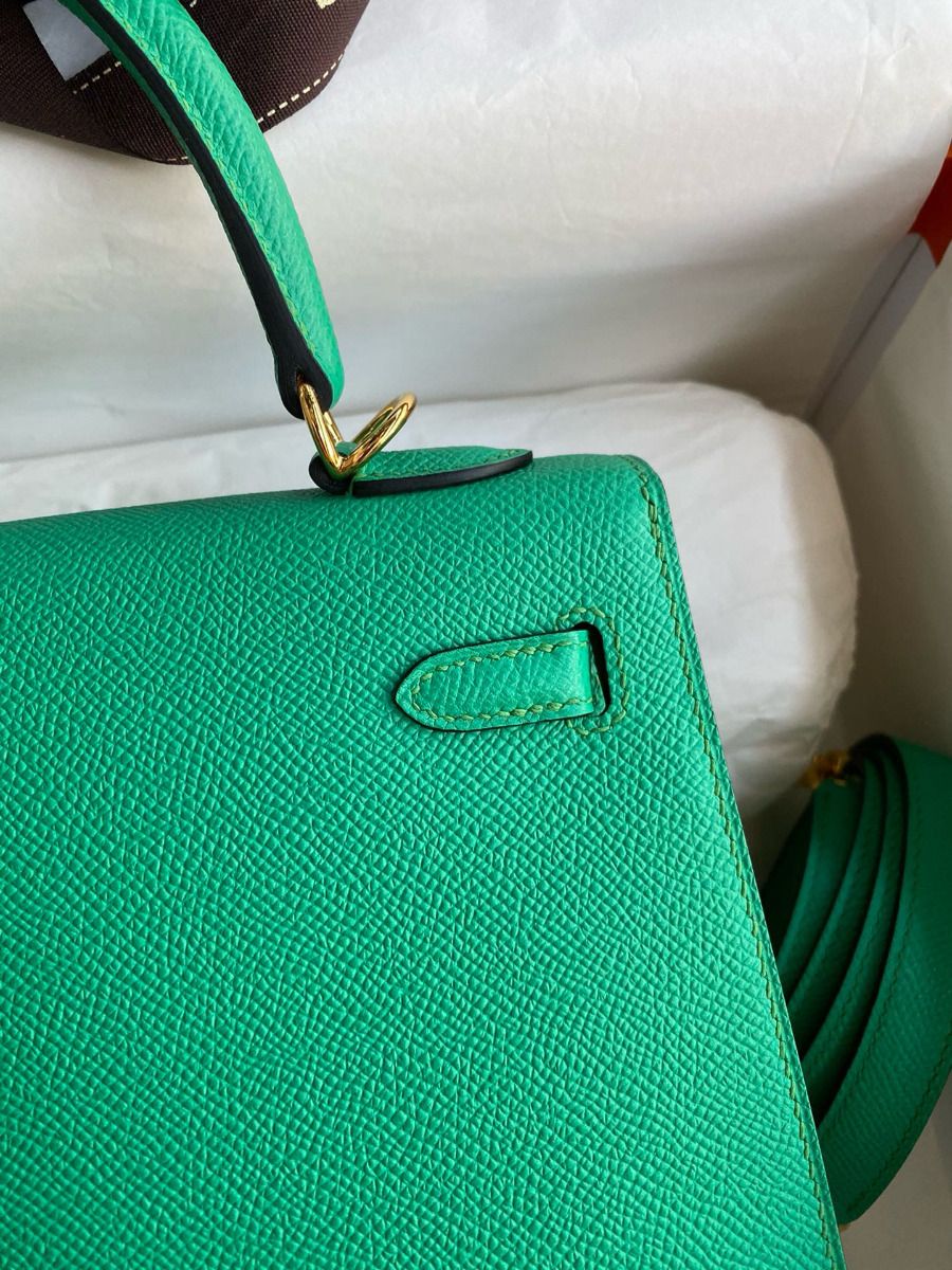 Hermes Kelly Sellier 25 Handmade Bag In Vert Jade Epsom Calfskin - Image 5