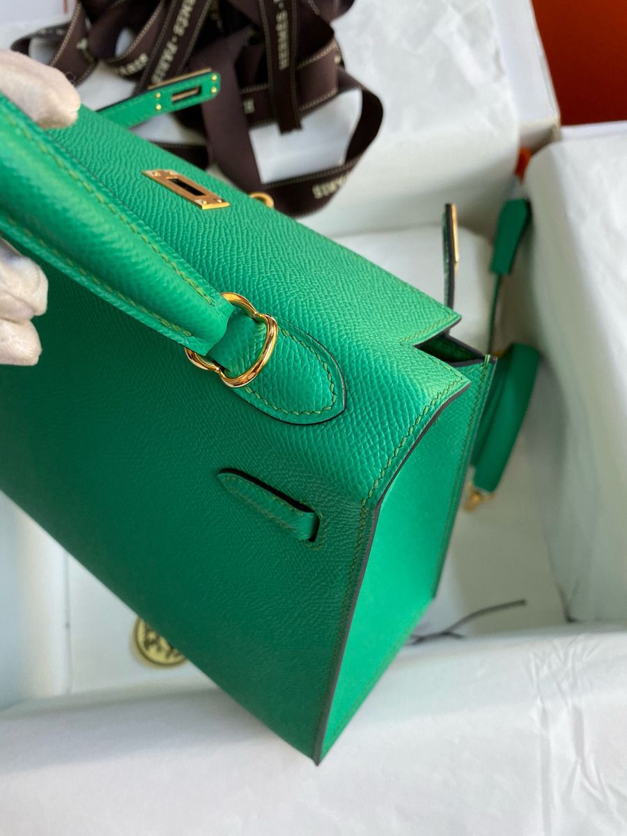 Hermes Kelly Sellier 25 Handmade Bag In Vert Jade Epsom Calfskin - Image 7